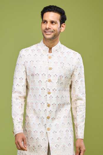 Buy Arihant Rai Sinha Off White Silk Thread And Sequin Embroidered Sherwani Set Online at Aza Fashions Buy_Arihant Rai Sinha_Off White Silk Thread And Sequin Embroidered Sherwani Set _Online_at_Aza_Fashions