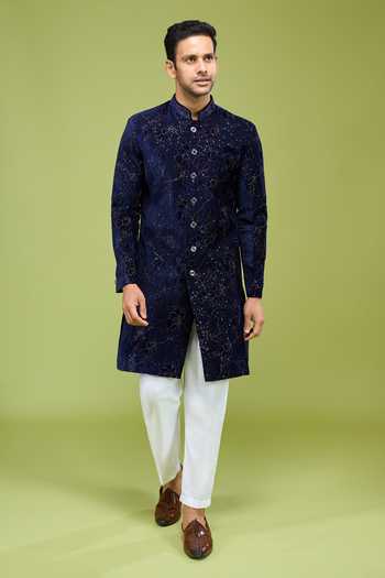 Buy Arihant Rai Sinha Blue Velvet Thread And Sequin Embroidered Sherwani Set Online at Aza Fashions Buy_Arihant Rai Sinha_Blue Velvet Thread And Sequin Embroidered Sherwani Set _Online_at_Aza_Fashions