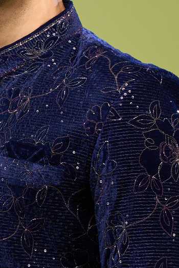 Arihant Rai Sinha Blue Velvet Thread And Sequin Embroidered Sherwani Set at Aza Fashions Arihant Rai Sinha_Blue Velvet Thread And Sequin Embroidered Sherwani Set _at_Aza_Fashions
