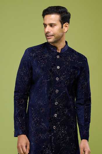 Buy Arihant Rai Sinha Blue Velvet Thread And Sequin Embroidered Sherwani Set Buy_Arihant Rai Sinha_Blue Velvet Thread And Sequin Embroidered Sherwani Set