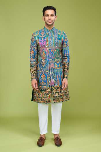 Buy Arihant Rai Sinha Multi Color Georgette Embroidered Sherwani Jacket And Pant Set Online at Aza Fashions Buy_Arihant Rai Sinha_Multi Color Georgette Embroidered Sherwani Jacket And Pant Set _Online_at_Aza_Fashions