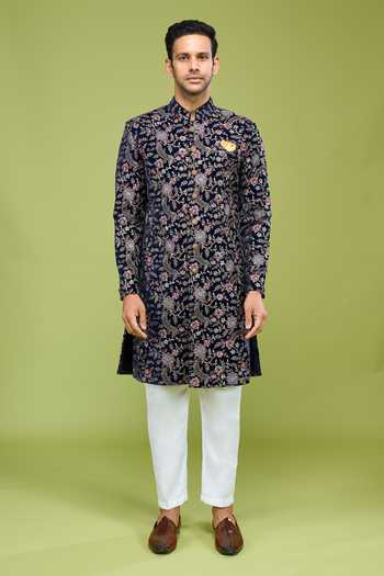 Buy Arihant Rai Sinha Blue Velvet Thread Sequin Embroidered Sherwani Set Online at Aza Fashions Buy_Arihant Rai Sinha_Blue Velvet Thread Sequin Embroidered Sherwani Set _Online_at_Aza_Fashions
