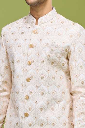 Buy_Arihant Rai Sinha_Off White Silk Thread And Sequin Embroidered Sherwani Set _Online_at_Aza_Fashions