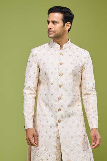 Arihant Rai Sinha_Off White Silk Thread And Sequin Embroidered Sherwani Set _at_Aza_Fashions