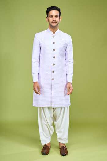 Arihant Rai Sinha_Purple Brocade Sequin Embroidered Sherwani And Patiala Pant Set _Online_at_Aza_Fashions