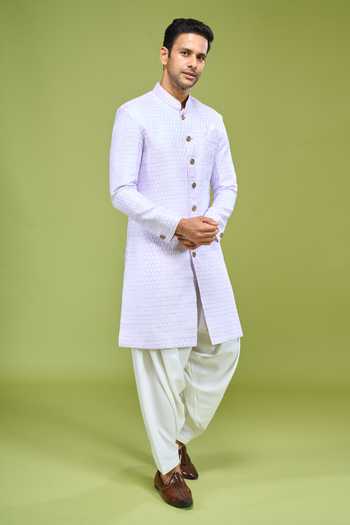 Buy_Arihant Rai Sinha_Purple Brocade Sequin Embroidered Sherwani And Patiala Pant Set _Online_at_Aza_Fashions