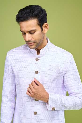 Shop_Arihant Rai Sinha_Purple Brocade Sequin Embroidered Sherwani And Patiala Pant Set _Online_at_Aza_Fashions