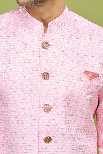 Arihant Rai Sinha_Pink Brocade Embroidered Sherwani And Patiala Pant Set _Online_at_Aza_Fashions