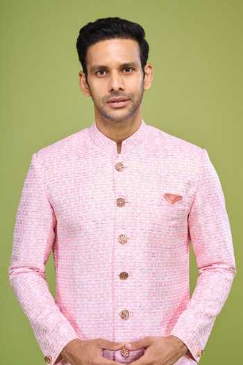 Buy_Arihant Rai Sinha_Pink Brocade Embroidered Sherwani And Patiala Pant Set _Online_at_Aza_Fashions
