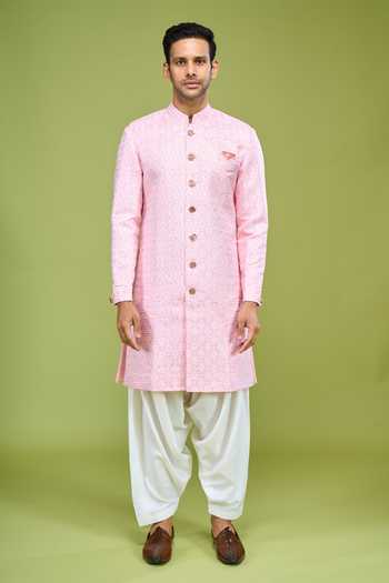 Arihant Rai Sinha_Pink Brocade Embroidered Sherwani And Patiala Pant Set _at_Aza_Fashions