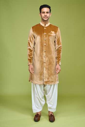 Arihant Rai Sinha Gold Velvet Sherwani And Patiala Pant Set Online at Aza Fashions Arihant Rai Sinha_Gold Velvet Sherwani And Patiala Pant Set _Online_at_Aza_Fashions