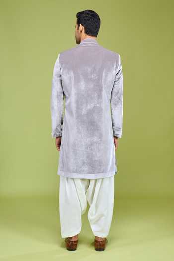 Arihant Rai Sinha Grey Velvet Sherwani & Patiala Pant Set 