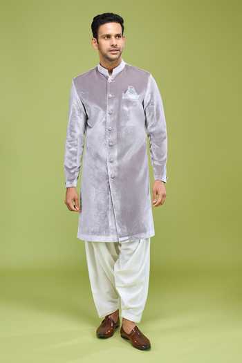 Arihant Rai Sinha Grey Velvet Sherwani And Patiala Pant Set at Aza Fashions Arihant Rai Sinha_Grey Velvet Sherwani And Patiala Pant Set _at_Aza_Fashions