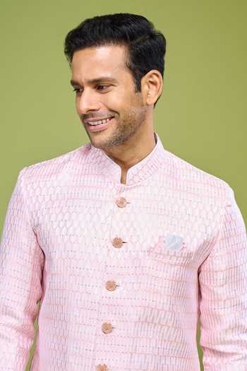 Shop Arihant Rai Sinha Pink Brocade Sequin Embroidered Sherwani And Patiala Pant Set Online at Aza Fashions Shop_Arihant Rai Sinha_Pink Brocade Sequin Embroidered Sherwani And Patiala Pant Set _Online_at_Aza_Fashions