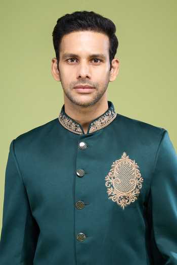 Buy_Arihant Rai Sinha_Green Rayon Embroidery Hand Bandhgala And Pant Set 
