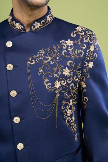 Arihant Rai Sinha_Gold Rayon Embroidery, Zari Hand Bandhgala And Pant Set _at_Aza_Fashions
