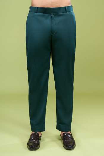 Arihant Rai Sinha_Emerald Green Rayon, Terrycloth Zari, Hand Embroidered Bandhgala And Pant Set _Online_at_Aza_Fashions