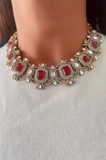 Buy PRERTO Red Maharani Sultanate Choker And Necklace Set Online at Aza Fashions Buy_PRERTO_Red Maharani Sultanate Choker And Necklace Set _Online_at_Aza_Fashions