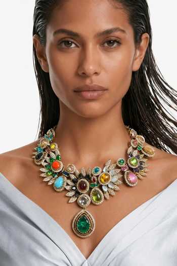 PRERTO_Multi Color Fadheela Moissanite Statement Necklace Set _Online_at_Aza_Fashions