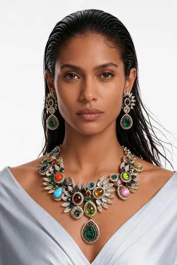 PRERTO Fadheela Moissanite Statement Necklace Set 