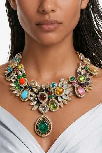 Buy_PRERTO_Multi Color Fadheela Moissanite Statement Necklace Set _Online_at_Aza_Fashions