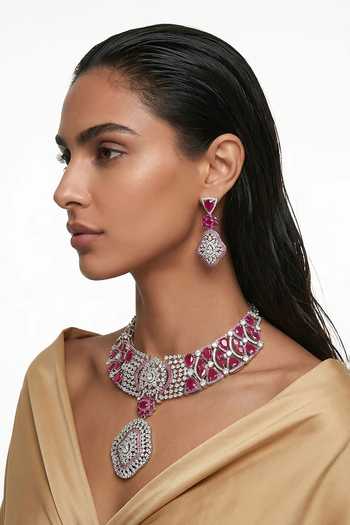 Shop PRERTO Red Momike Statement Necklace Set at Aza Fashions Shop_PRERTO_Red Momike Statement Necklace Set _at_Aza_Fashions