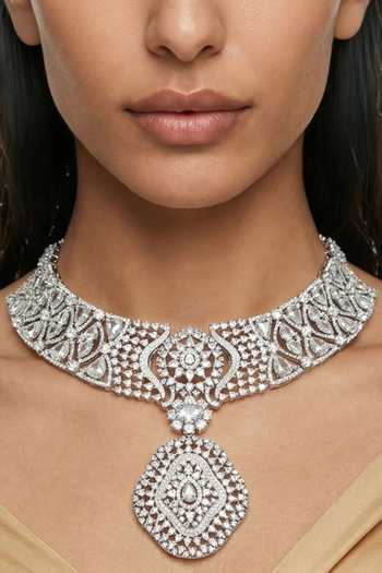 PRERTO White Momike Statement Necklace Set Online at Aza Fashions PRERTO_White Momike Statement Necklace Set _Online_at_Aza_Fashions