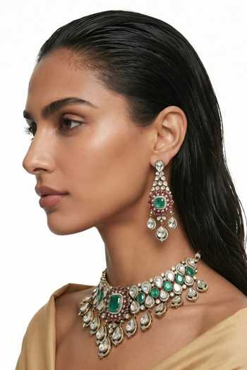 Prerto Qamar Moissanite Polki Kundan Necklace Set