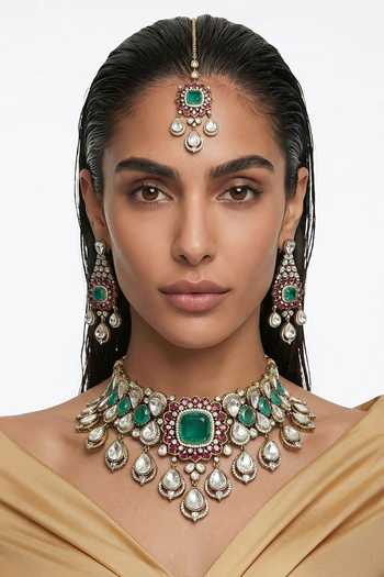 Prerto Qamar Moissanite Polki Kundan Necklace Set