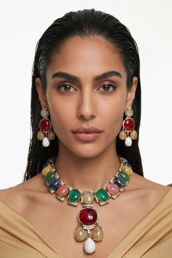 PRERTO Alma Stone Studded Necklace Set 