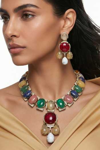 PRERTO_Multi Color Alma Stone Studded Necklace Set _Online_at_Aza_Fashions