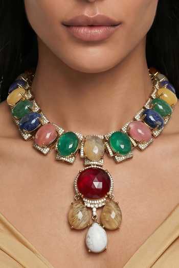Buy_PRERTO_Multi Color Alma Stone Studded Necklace Set _Online_at_Aza_Fashions