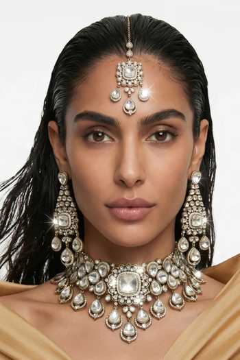 PRERTO Qamar Moissanite Polki Kundan Necklace Set 