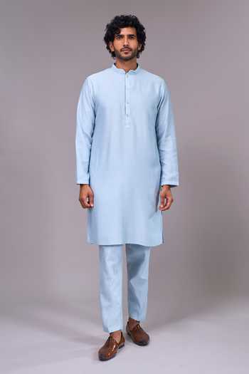 Aariyana Couture Blue Silk, Cotton Embroidery Bundi And Kurta Set at Aza Fashions Aariyana Couture_Blue Silk, Cotton Embroidery Bundi And Kurta Set _at_Aza_Fashions