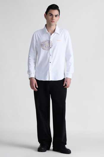 Shop_Abkasa_White Viscose Alice Scribble Motif Shirt _Online_at_Aza_Fashions