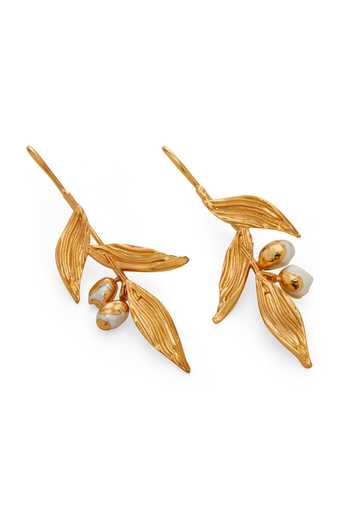 Dhwani Bansal Jewellery Gold Plated Haya Textured Leaf Motif Earrings Online at Aza Fashions Dhwani Bansal Jewellery_Gold Plated Haya Textured Leaf Motif Earrings _Online_at_Aza_Fashions