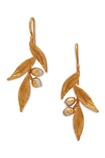 Shop Dhwani Bansal Jewellery Gold Plated Haya Textured Leaf Motif Earrings at Aza Fashions Shop_Dhwani Bansal Jewellery_Gold Plated Haya Textured Leaf Motif Earrings _at_Aza_Fashions