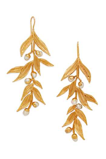 Shop Dhwani Bansal Jewellery Gold Plated Isaro Leaf Motif Earrings at Aza Fashions Shop_Dhwani Bansal Jewellery_Gold Plated Isaro Leaf Motif Earrings _at_Aza_Fashions