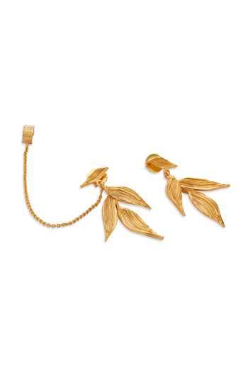 Dhwani Bansal Jewellery Gold Plated Isaro Textured Leaf Motif Earrings Online at Aza Fashions Dhwani Bansal Jewellery_Gold Plated Isaro Textured Leaf Motif Earrings _Online_at_Aza_Fashions