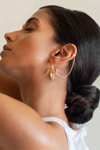 Buy Dhwani Bansal Jewellery Gold Plated Isaro Textured Leaf Motif Earrings at Aza Fashions Buy_Dhwani Bansal Jewellery_Gold Plated Isaro Textured Leaf Motif Earrings _at_Aza_Fashions