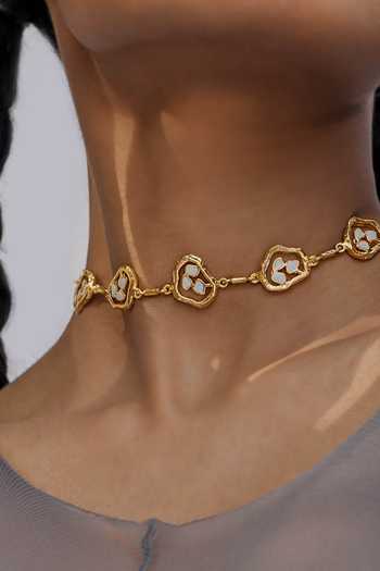 Shop Dhwani Bansal Jewellery Green Terra Enamelled Choker at Aza Fashions Shop_Dhwani Bansal Jewellery_Green Terra Enamelled Choker _at_Aza_Fashions