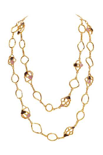 Shop Dhwani Bansal Jewellery Gold Plated Miva Embellished Layered Necklace at Aza Fashions Shop_Dhwani Bansal Jewellery_Gold Plated Miva Embellished Layered Necklace _at_Aza_Fashions
