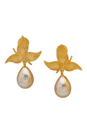 Dhwani Bansal Jewellery White Zooni Leaf Motif Earrings Online at Aza Fashions Dhwani Bansal Jewellery_White Zooni Leaf Motif Earrings _Online_at_Aza_Fashions