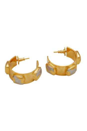 Dhwani Bansal Jewellery Gold Plated Lune Shell Pearl Embellished Earrings Online at Aza Fashions Dhwani Bansal Jewellery_Gold Plated Lune Shell Pearl Embellished Earrings _Online_at_Aza_Fashions