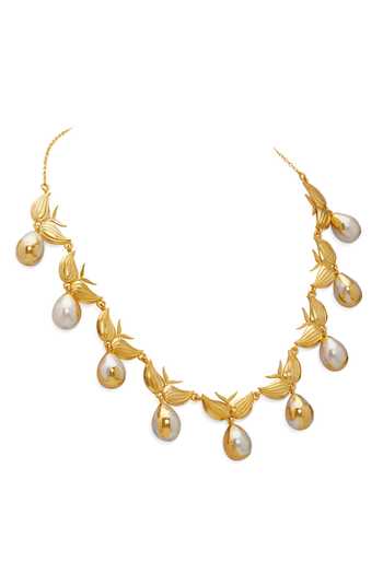 Buy Dhwani Bansal Jewellery White Zooni Textured Leaf Motif Necklace Online at Aza Fashions Buy_Dhwani Bansal Jewellery_White Zooni Textured Leaf Motif Necklace _Online_at_Aza_Fashions