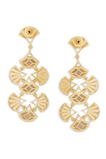 Buy_Dhwani Bansal Jewellery_Gold Plated Pankha Mother Of Pearl Earrings _Online_at_Aza_Fashions