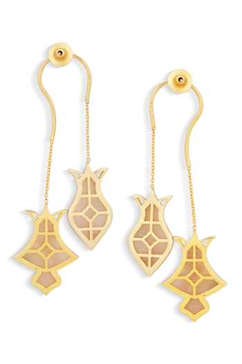 Dhwani Bansal Jewellery_Gold Plated Hamsa Mother Of Pearl Embellished Earrings _Online_at_Aza_Fashions