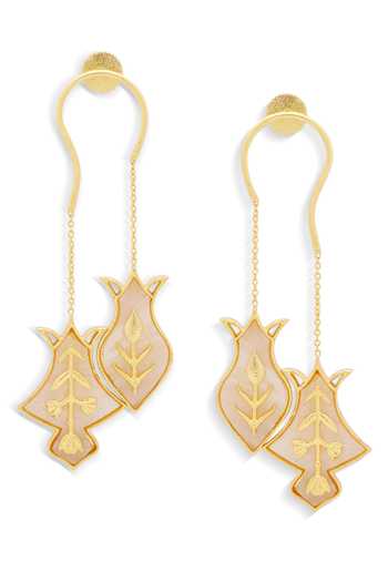 Buy_Dhwani Bansal Jewellery_Gold Plated Hamsa Mother Of Pearl Embellished Earrings _Online_at_Aza_Fashions