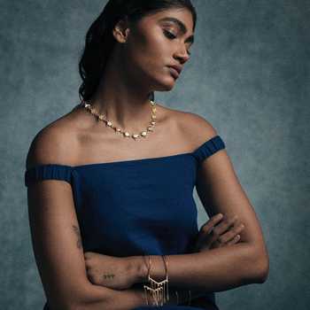 Dhwani Bansal Jewellery Gold Plated Pankha Motif Necklace at Aza Fashions Dhwani Bansal Jewellery_Gold Plated Pankha Motif Necklace _at_Aza_Fashions