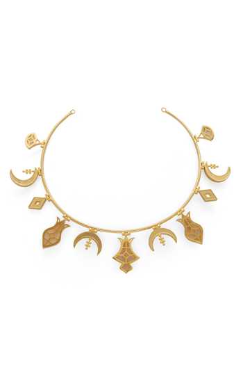 Shop Dhwani Bansal Jewellery Gold Plated Hamsa Motif Necklace Online at Aza Fashions Shop_Dhwani Bansal Jewellery_Gold Plated Hamsa Motif Necklace _Online_at_Aza_Fashions